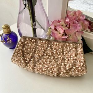 Glint Rivoli Beaded Clutch in Blush